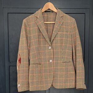 Paoloni Women’s Blazer | Beige, Black, and Red Tartan Check | Fall/Winter | xs